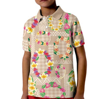 Hawaiian Kakau Tattoo Leis and Palaka Pattern Kid Polo Shirt Traditional Aloha Tribal Beige Color LT03 Kid Beige - Polynesian Pride