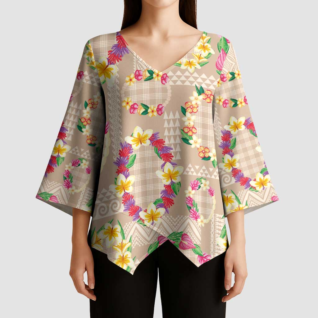 Hawaiian Kakau Tattoo Leis and Palaka Pattern Kimono Sleeve Blouse Traditional Aloha Tribal Beige Color LT03 - Polynesian Pride