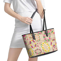 Hawaiian Kakau Tattoo Leis and Palaka Pattern Leather Tote Bag Traditional Aloha Tribal Beige Color LT03 - Polynesian Pride