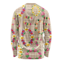 Hawaiian Kakau Tattoo Leis and Palaka Pattern Long Sleeve Shirt Traditional Aloha Tribal Beige Color LT03 - Polynesian Pride