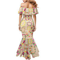 Hawaiian Kakau Tattoo Leis and Palaka Pattern Mermaid Dress Traditional Aloha Tribal Beige Color LT03 - Polynesian Pride