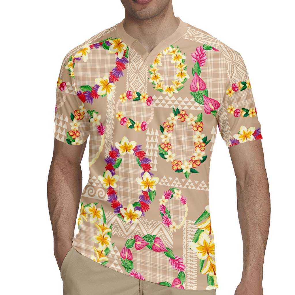 Hawaiian Kakau Tattoo Leis and Palaka Pattern Rugby Jersey Traditional Aloha Tribal Beige Color LT03 - Polynesian Pride