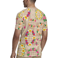 Hawaiian Kakau Tattoo Leis and Palaka Pattern Rugby Jersey Traditional Aloha Tribal Beige Color LT03 - Polynesian Pride