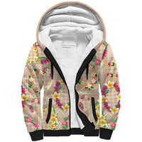 Hawaiian Kakau Tattoo Leis and Palaka Pattern Sherpa Hoodie Traditional Aloha Tribal Beige Color LT03 Unisex Beige - Polynesian Pride