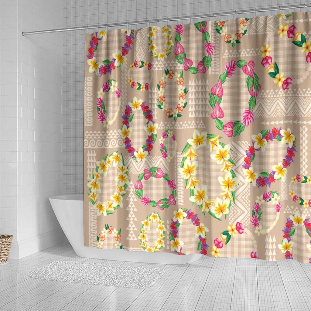 Hawaiian Kakau Tattoo Leis and Palaka Pattern Shower Curtain Traditional Aloha Tribal Beige Color LT03 - Polynesian Pride