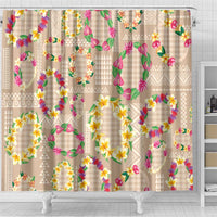 Hawaiian Kakau Tattoo Leis and Palaka Pattern Shower Curtain Traditional Aloha Tribal Beige Color LT03 - Polynesian Pride