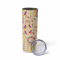 Hawaiian Kakau Tattoo Leis and Palaka Pattern Skinny Tumbler Traditional Aloha Tribal Beige Color LT03 - Polynesian Pride
