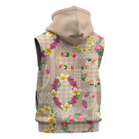 Hawaiian Kakau Tattoo Leis and Palaka Pattern Sleeveless Hoodie Traditional Aloha Tribal Beige Color LT03 - Polynesian Pride