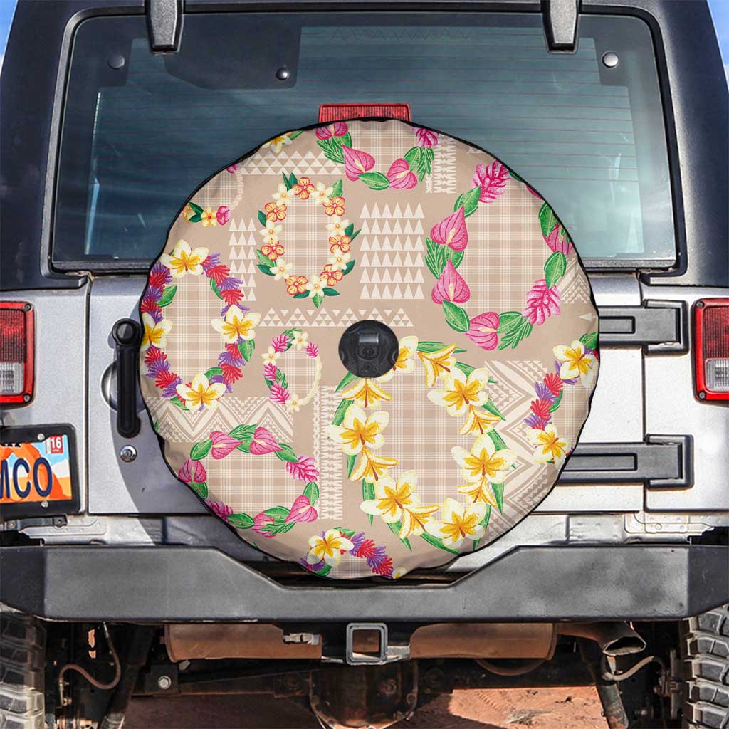Hawaiian Kakau Tattoo Leis and Palaka Pattern Spare Tire Cover Traditional Aloha Tribal Beige Color LT03 Beige - Polynesian Pride