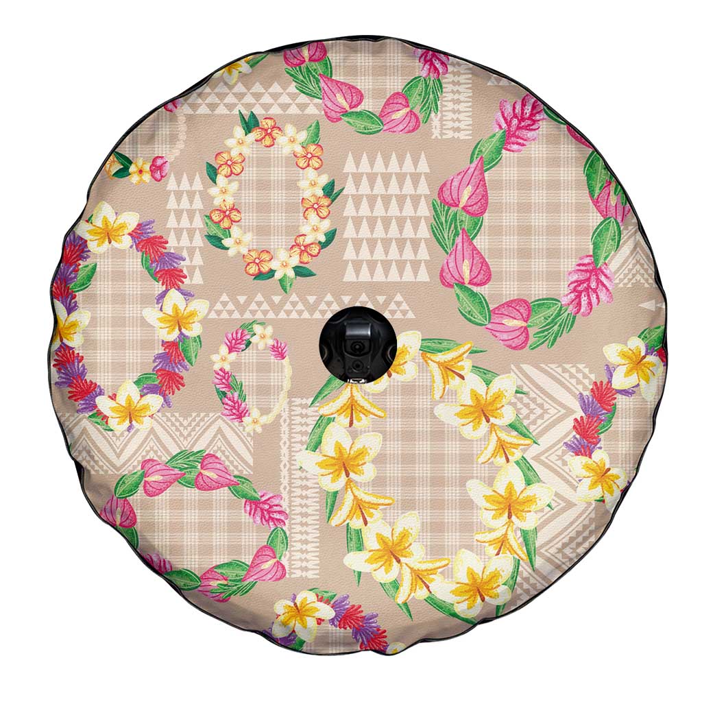 Hawaiian Kakau Tattoo Leis and Palaka Pattern Spare Tire Cover Traditional Aloha Tribal Beige Color LT03 - Polynesian Pride