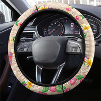Hawaiian Kakau Tattoo Leis and Palaka Pattern Steering Wheel Cover Traditional Aloha Tribal Beige Color LT03 - Polynesian Pride