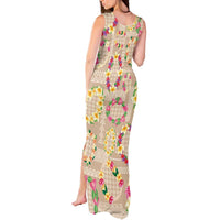 Hawaiian Kakau Tattoo Leis and Palaka Pattern Tank Maxi Dress Traditional Aloha Tribal Beige Color LT03 - Polynesian Pride