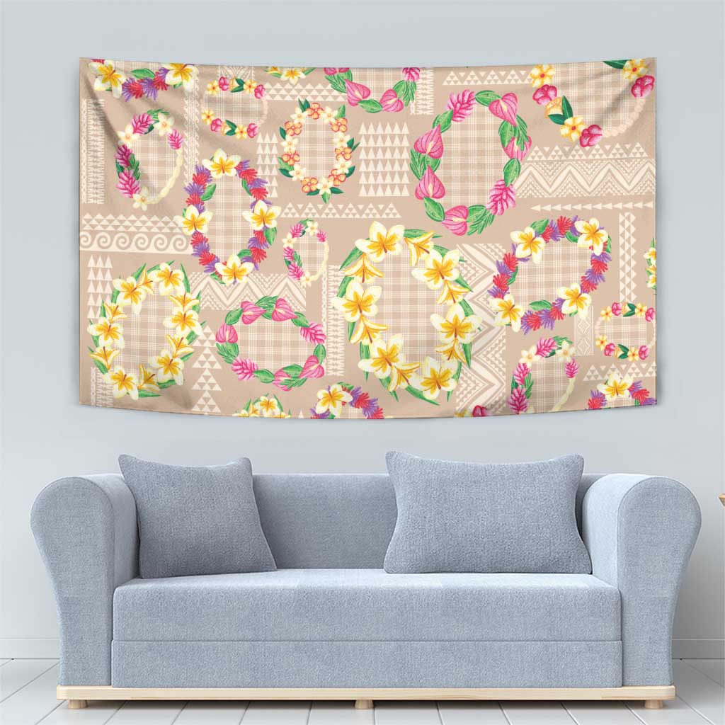 Hawaiian Kakau Tattoo Leis and Palaka Pattern Tapestry Traditional Aloha Tribal Beige Color