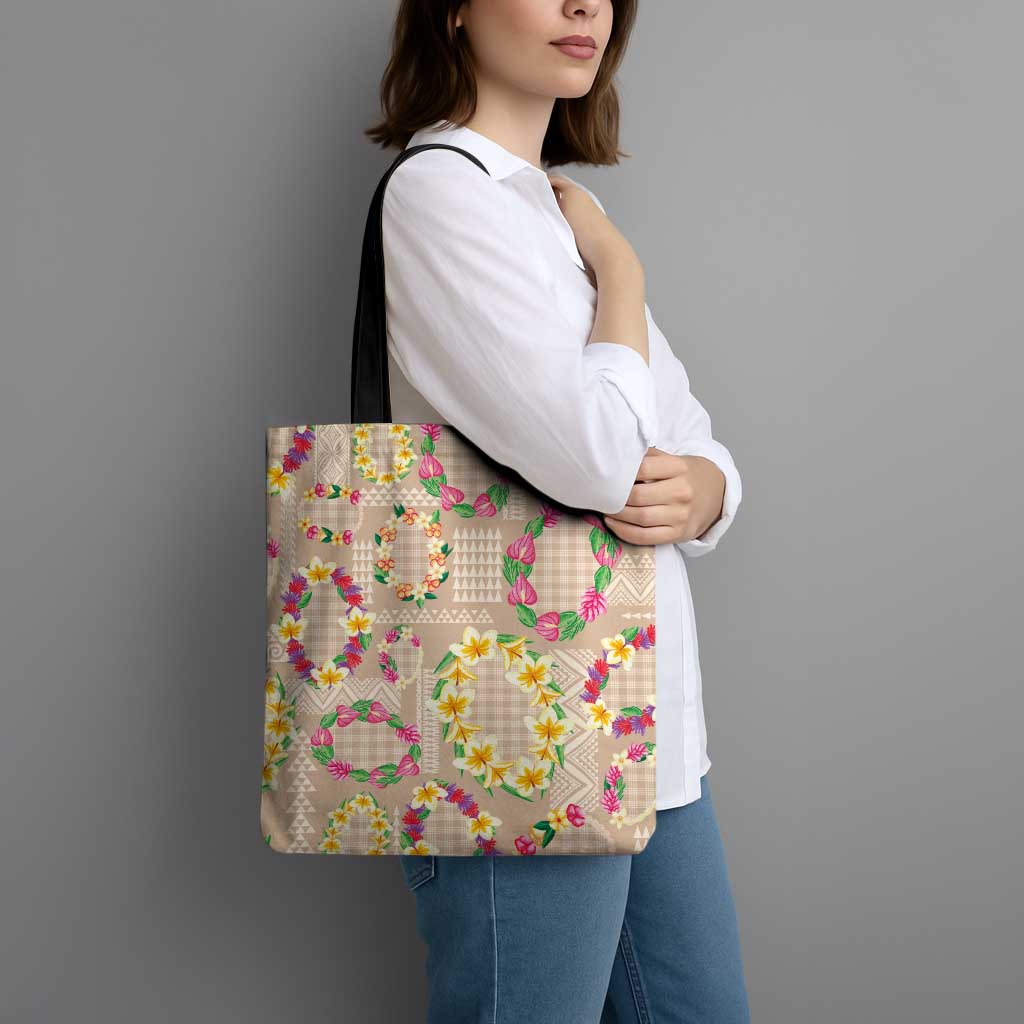 Hawaiian Kakau Tattoo Leis and Palaka Pattern Tote Bag Traditional Aloha Tribal Beige Color LT03 - Polynesian Pride