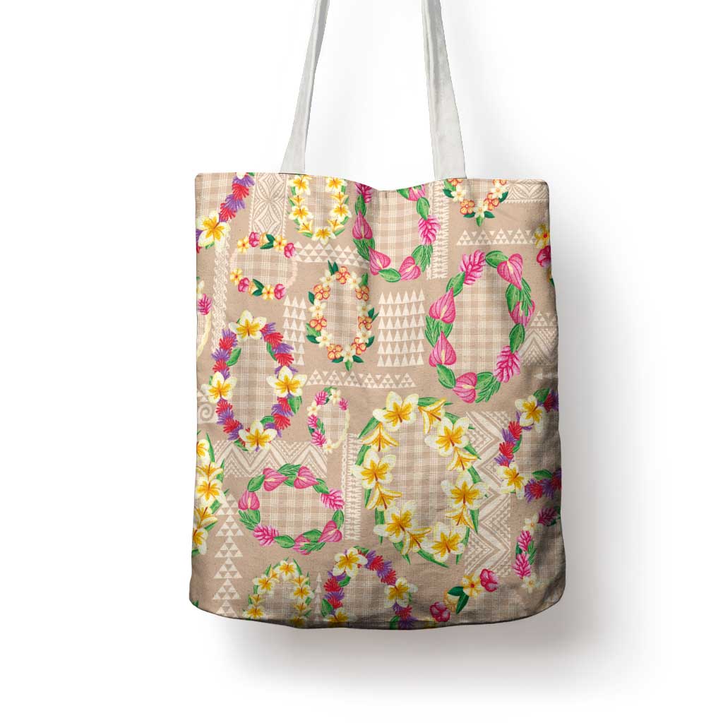 Hawaiian Kakau Tattoo Leis and Palaka Pattern Tote Bag Traditional Aloha Tribal Beige Color LT03 - Polynesian Pride