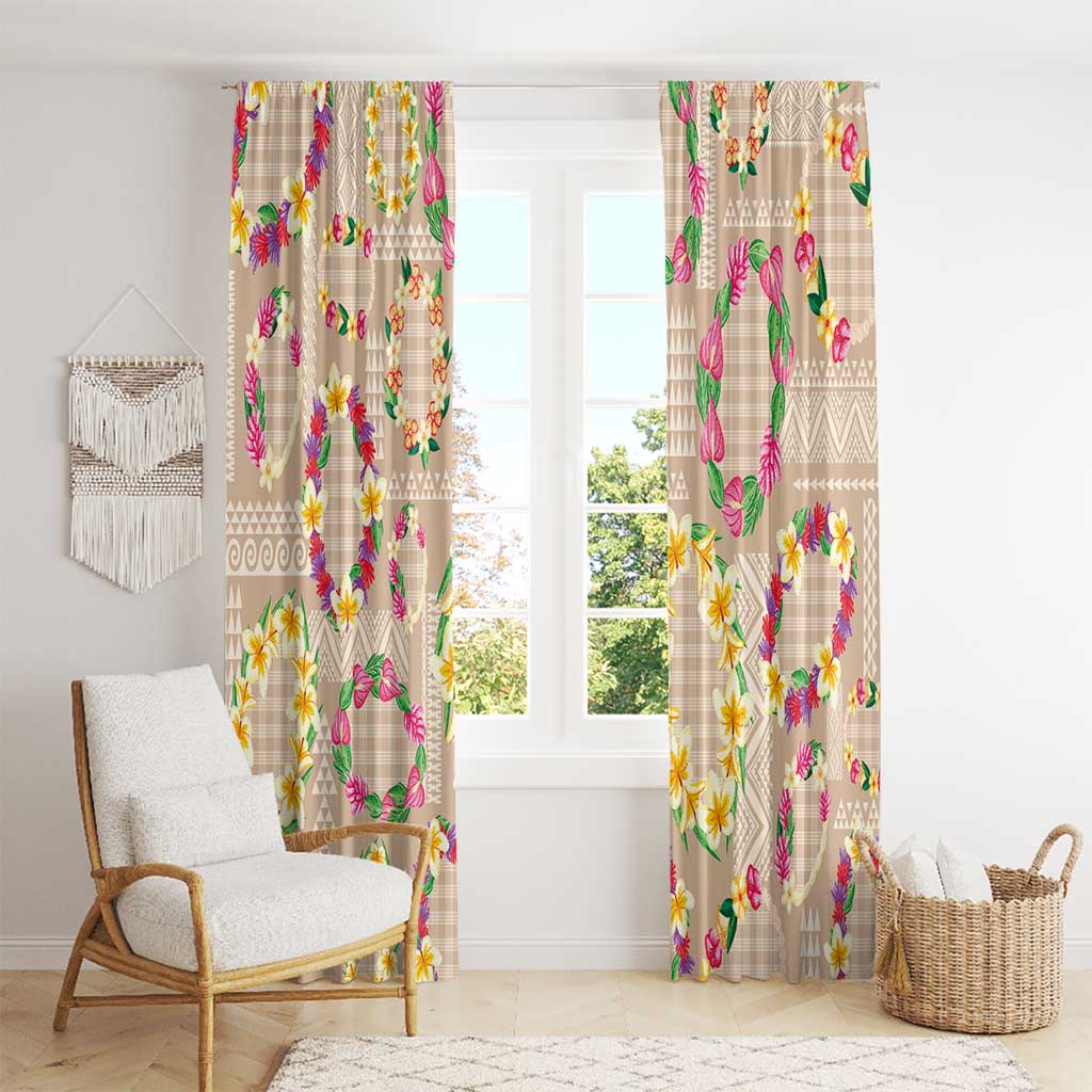Hawaiian Kakau Tattoo Leis and Palaka Pattern Window Curtain Traditional Aloha Tribal Beige Color