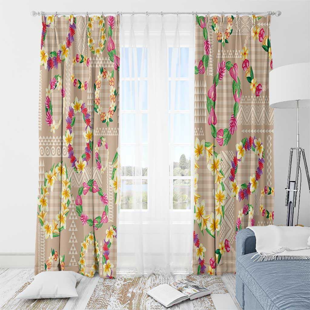 Hawaiian Kakau Tattoo Leis and Palaka Pattern Window Curtain Traditional Aloha Tribal Beige Color