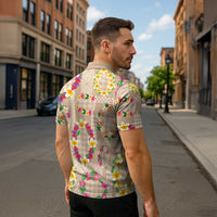 Hawaiian Kakau Tattoo Leis and Palaka Pattern Zipper Polo Shirt Traditional Aloha Tribal Beige Color LT03 - Polynesian Pride