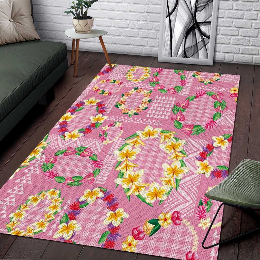 Hawaiian Leis Area Rug Kakau Tattoos and Palaka Pastel Pink Color