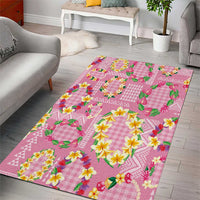 Hawaiian Leis Area Rug Kakau Tattoos and Palaka Pastel Pink Color