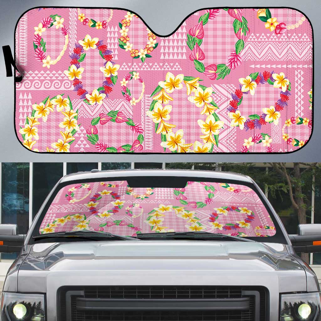 Hawaiian Leis Auto Sun Shade Kakau Tattoos and Palaka Pastel Pink Color LT03 Pink - Polynesian Pride