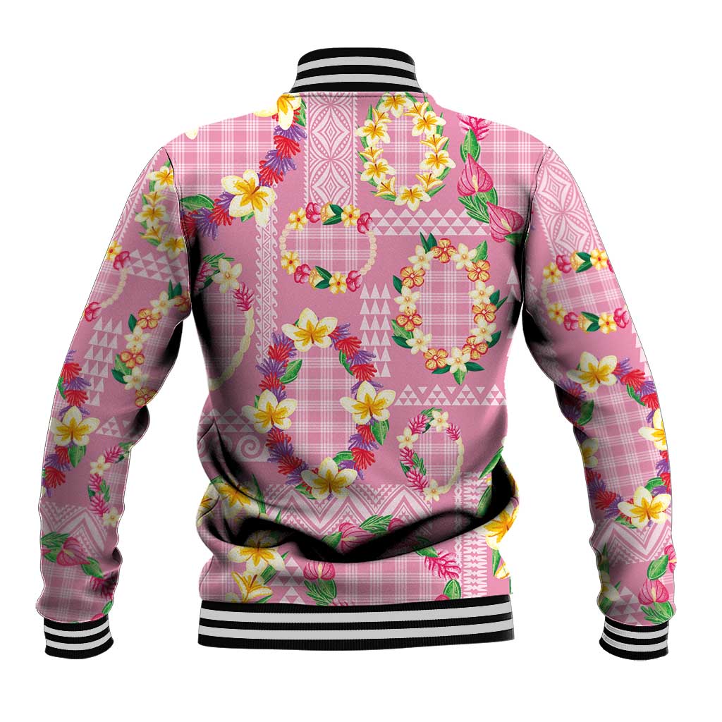 Hawaiian Leis Baseball Jacket Kakau Tattoos and Palaka Pastel Pink Color