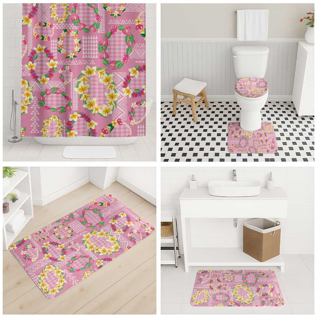 Hawaiian Leis Bathroom Set Kakau Tattoos and Palaka Pastel Pink Color