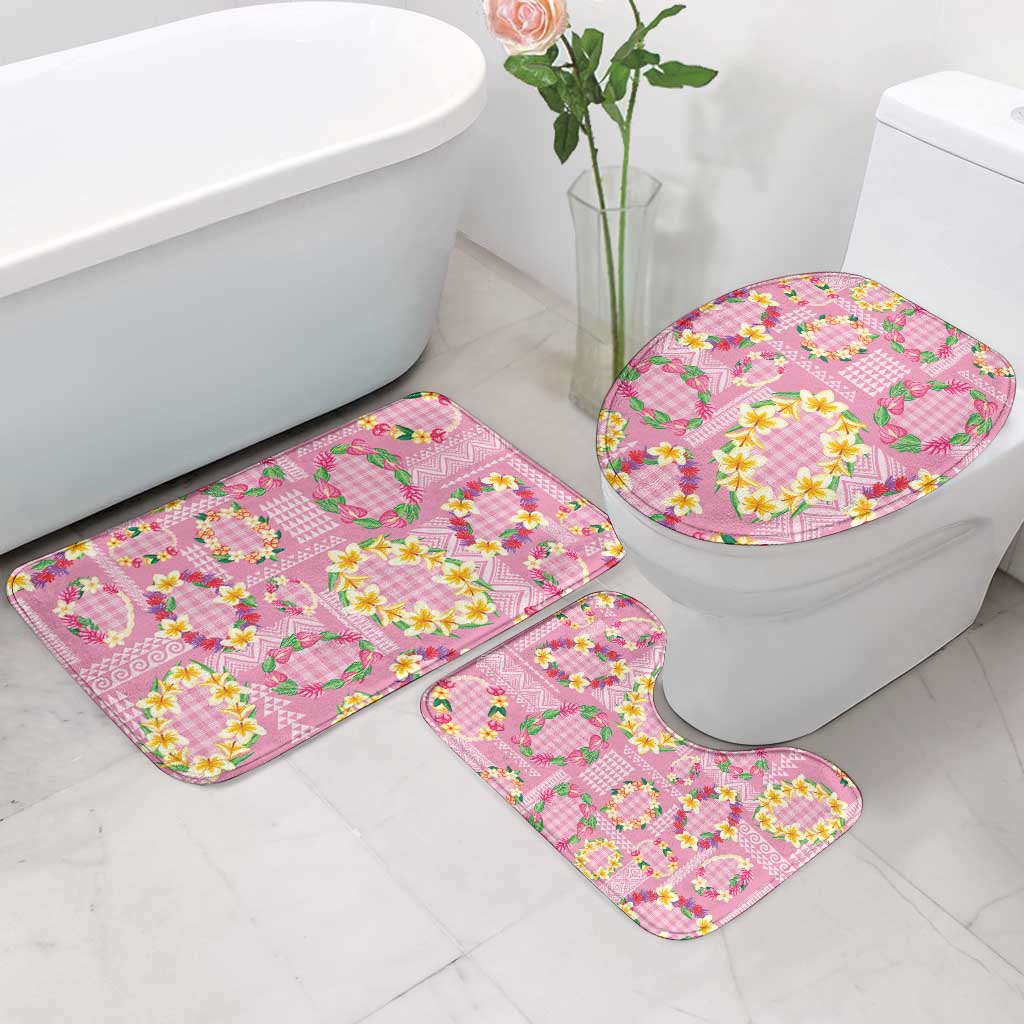 Hawaiian Leis Bathroom Set Kakau Tattoos and Palaka Pastel Pink Color