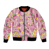 Hawaiian Leis Bomber Jacket Kakau Tattoos and Palaka Pastel Pink Color