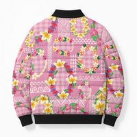 Hawaiian Leis Bomber Puffer Jacket Kakau Tattoos and Palaka Pastel Pink Color