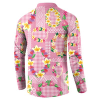 Hawaiian Leis Button Sweatshirt Kakau Tattoos and Palaka Pastel Pink Color