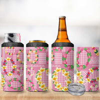 Hawaiian Leis 4 in 1 Can Cooler Tumbler Kakau Tattoos and Palaka Pastel Pink Color LT03 - Polynesian Pride