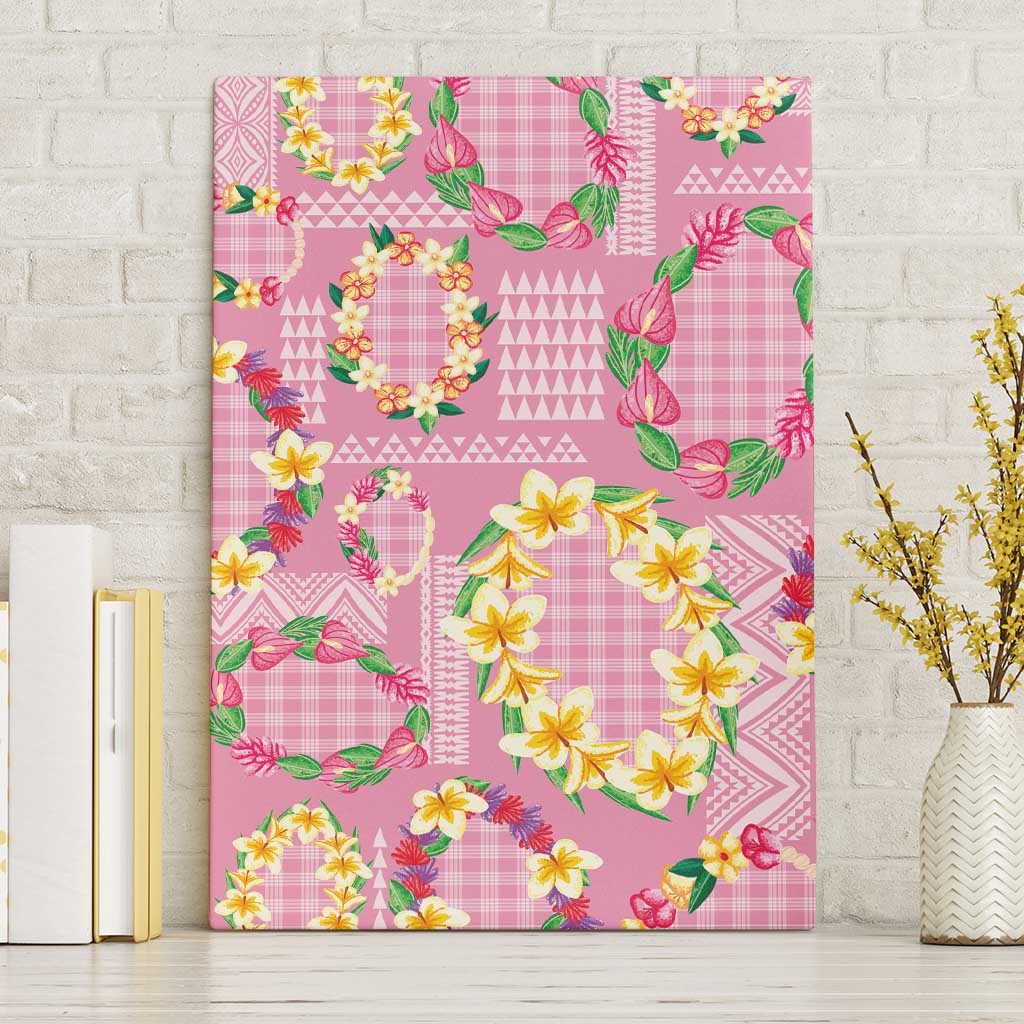 Hawaiian Leis Canvas Wall Art Kakau Tattoos and Palaka Pastel Pink Color LT03 Without Frame Pink - Polynesian Pride