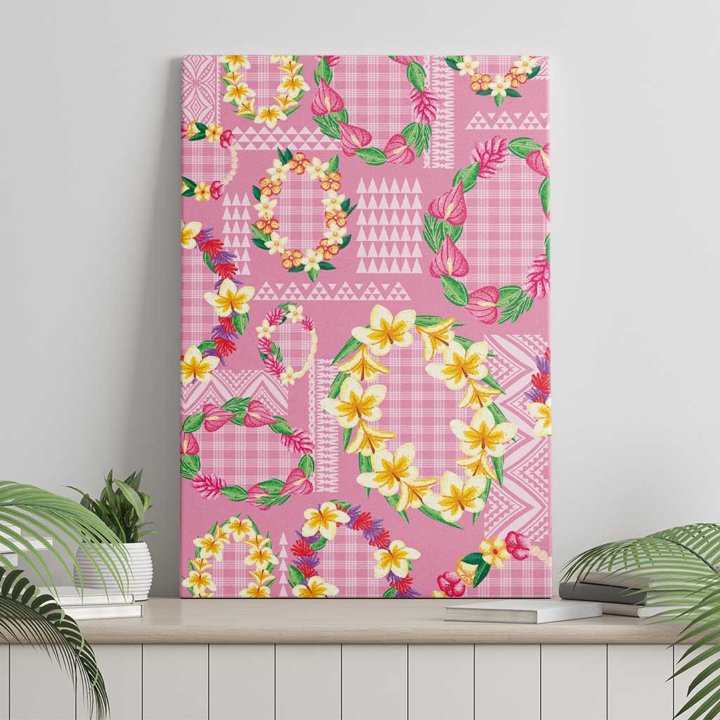 Hawaiian Leis Canvas Wall Art Kakau Tattoos and Palaka Pastel Pink Color LT03 - Polynesian Pride