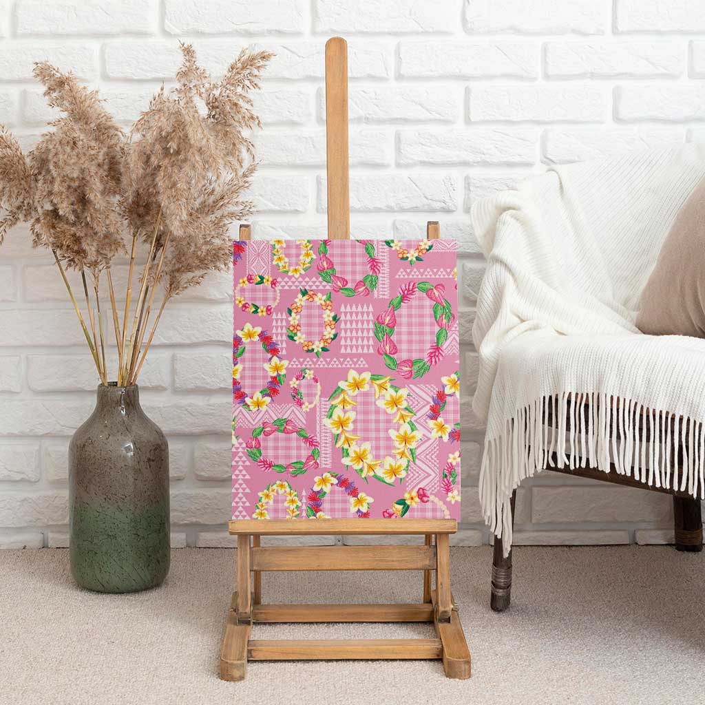 Hawaiian Leis Canvas Wall Art Kakau Tattoos and Palaka Pastel Pink Color LT03 - Polynesian Pride