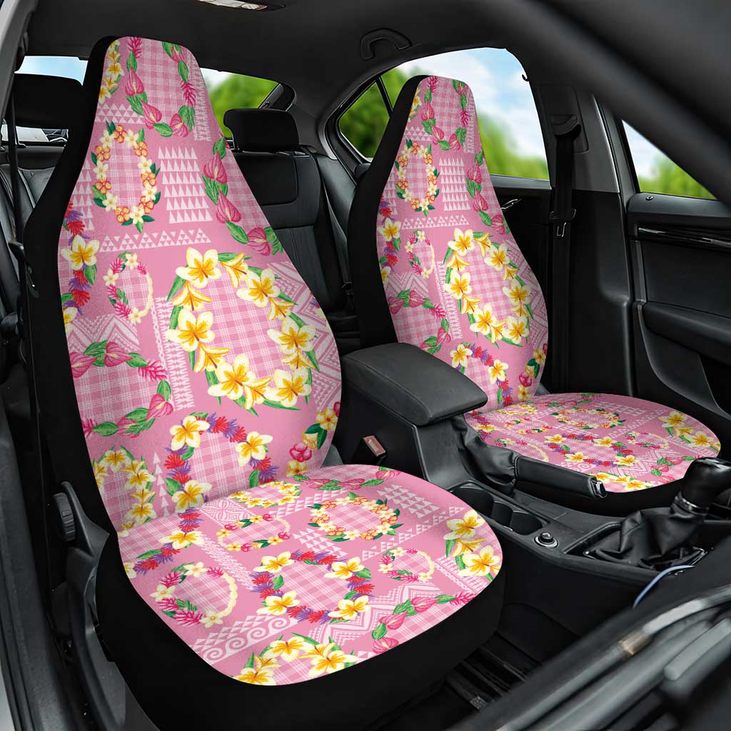 Hawaiian Leis Car Seat Cover Kakau Tattoos and Palaka Pastel Pink Color