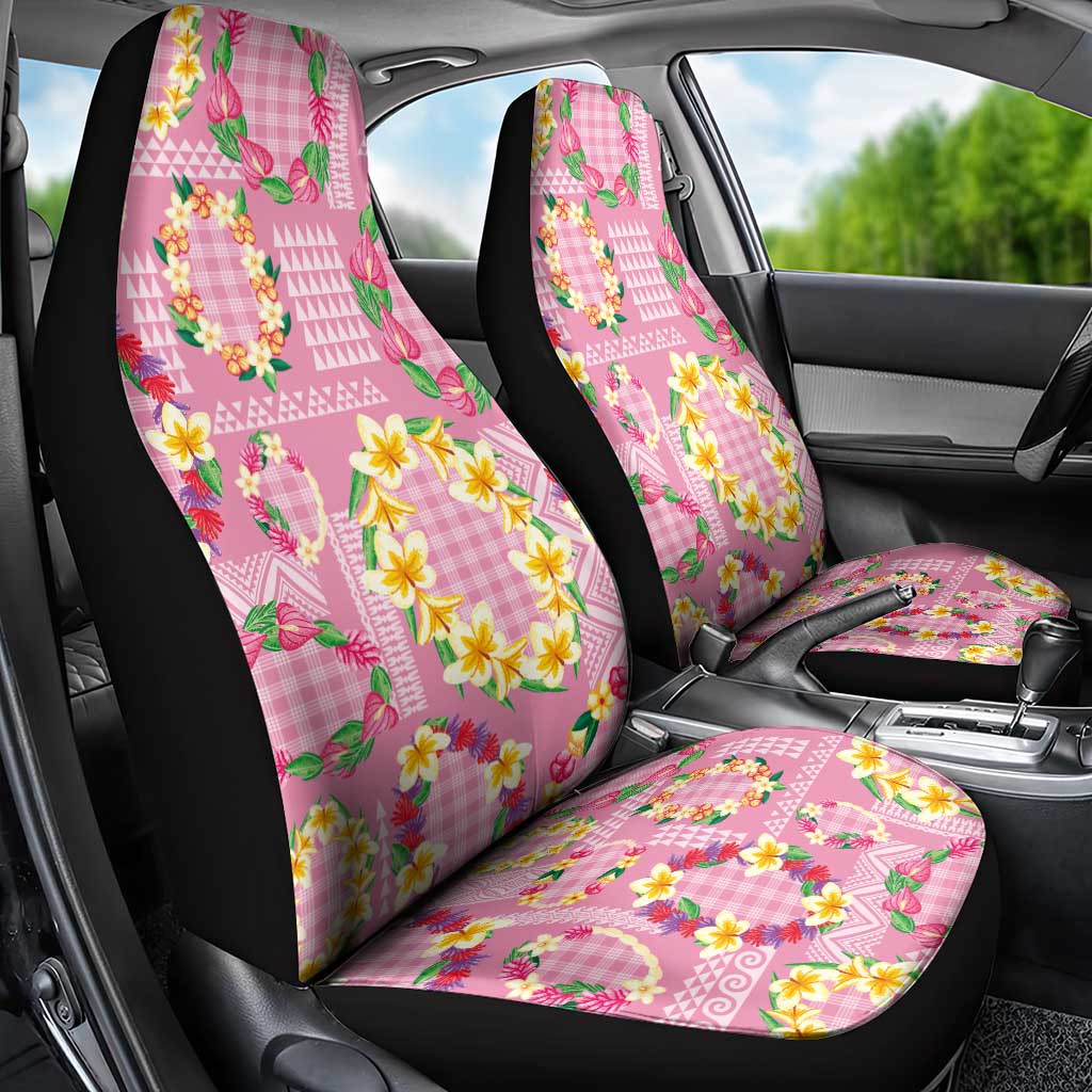 Hawaiian Leis Car Seat Cover Kakau Tattoos and Palaka Pastel Pink Color