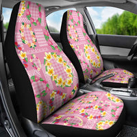 Hawaiian Leis Car Seat Cover Kakau Tattoos and Palaka Pastel Pink Color