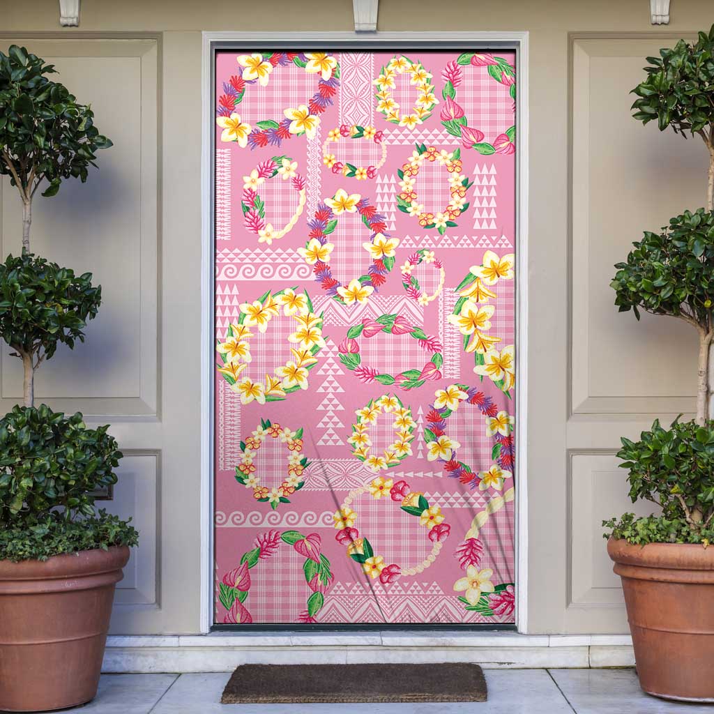 Hawaiian Leis Door Cover Kakau Tattoos and Palaka Pastel Pink Color