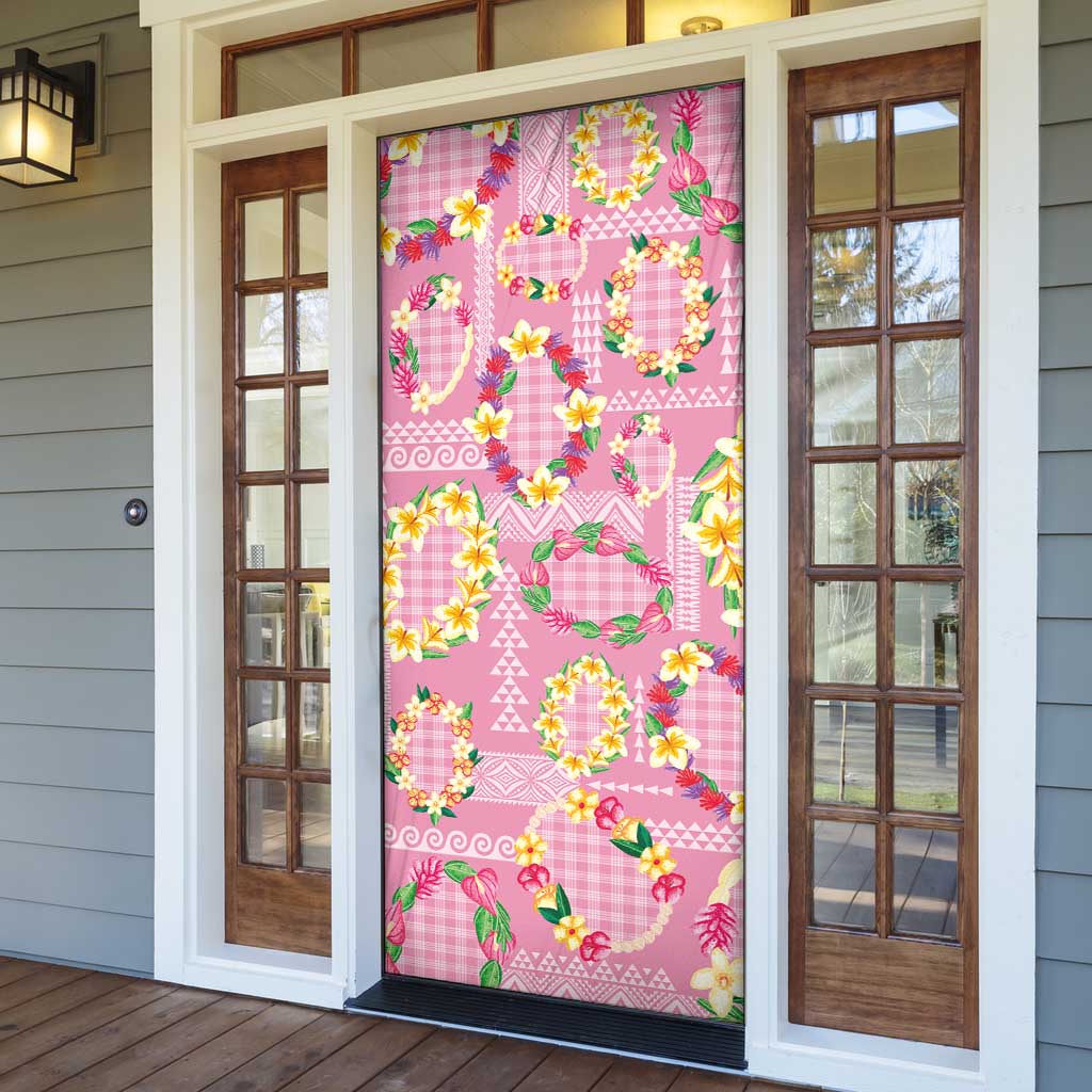 Hawaiian Leis Door Cover Kakau Tattoos and Palaka Pastel Pink Color