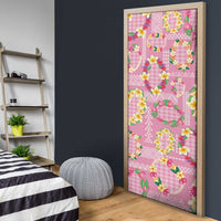 Hawaiian Leis Door Cover Kakau Tattoos and Palaka Pastel Pink Color
