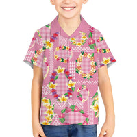Hawaiian Leis Family Matching Off The Shoulder Long Sleeve Dress and Hawaiian Shirt Kakau Tattoos and Palaka Pastel Pink Color LT03 Son's Shirt Pink - Polynesian Pride