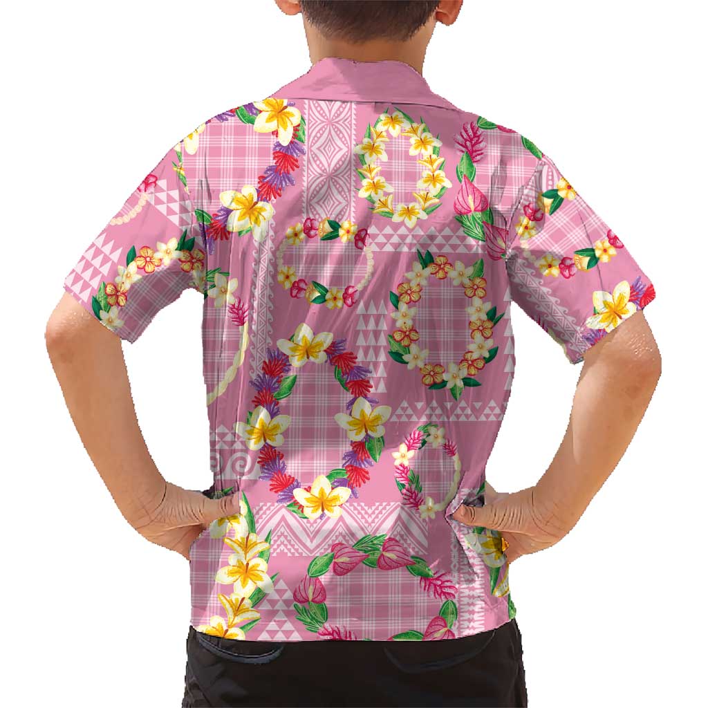 Hawaiian Leis Family Matching Off Shoulder Short Dress and Hawaiian Shirt Kakau Tattoos and Palaka Pastel Pink Color LT03 - Polynesian Pride