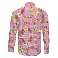 Hawaiian Leis Family Matching Off Shoulder Short Dress and Hawaiian Shirt Kakau Tattoos and Palaka Pastel Pink Color LT03 - Polynesian Pride