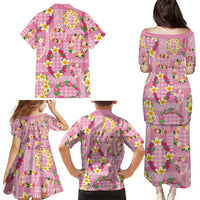 Hawaiian Leis Family Matching Puletasi and Hawaiian Shirt Kakau Tattoos and Palaka Pastel Pink Color LT03 - Polynesian Pride