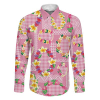 Hawaiian Leis Family Matching Short Sleeve Bodycon Dress and Hawaiian Shirt Kakau Tattoos and Palaka Pastel Pink Color LT03 Dad's Shirt - Long Sleeve Pink - Polynesian Pride