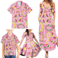 Hawaiian Leis Family Matching Summer Maxi Dress and Hawaiian Shirt Kakau Tattoos and Palaka Pastel Pink Color LT03 - Polynesian Pride
