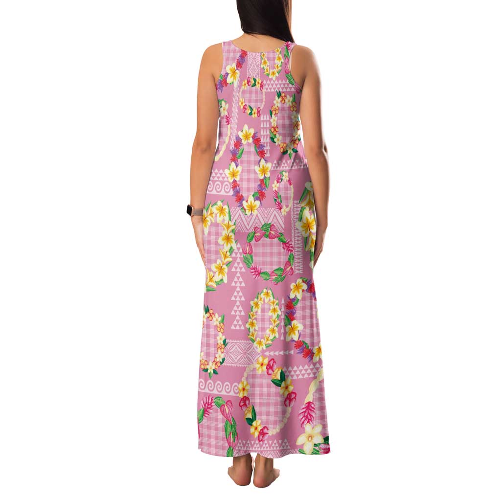 Hawaiian Leis Family Matching Tank Maxi Dress and Hawaiian Shirt Kakau Tattoos and Palaka Pastel Pink Color LT03 - Polynesian Pride