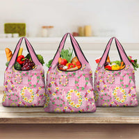 Hawaiian Leis Grocery Bag Kakau Tattoos and Palaka Pastel Pink Color
