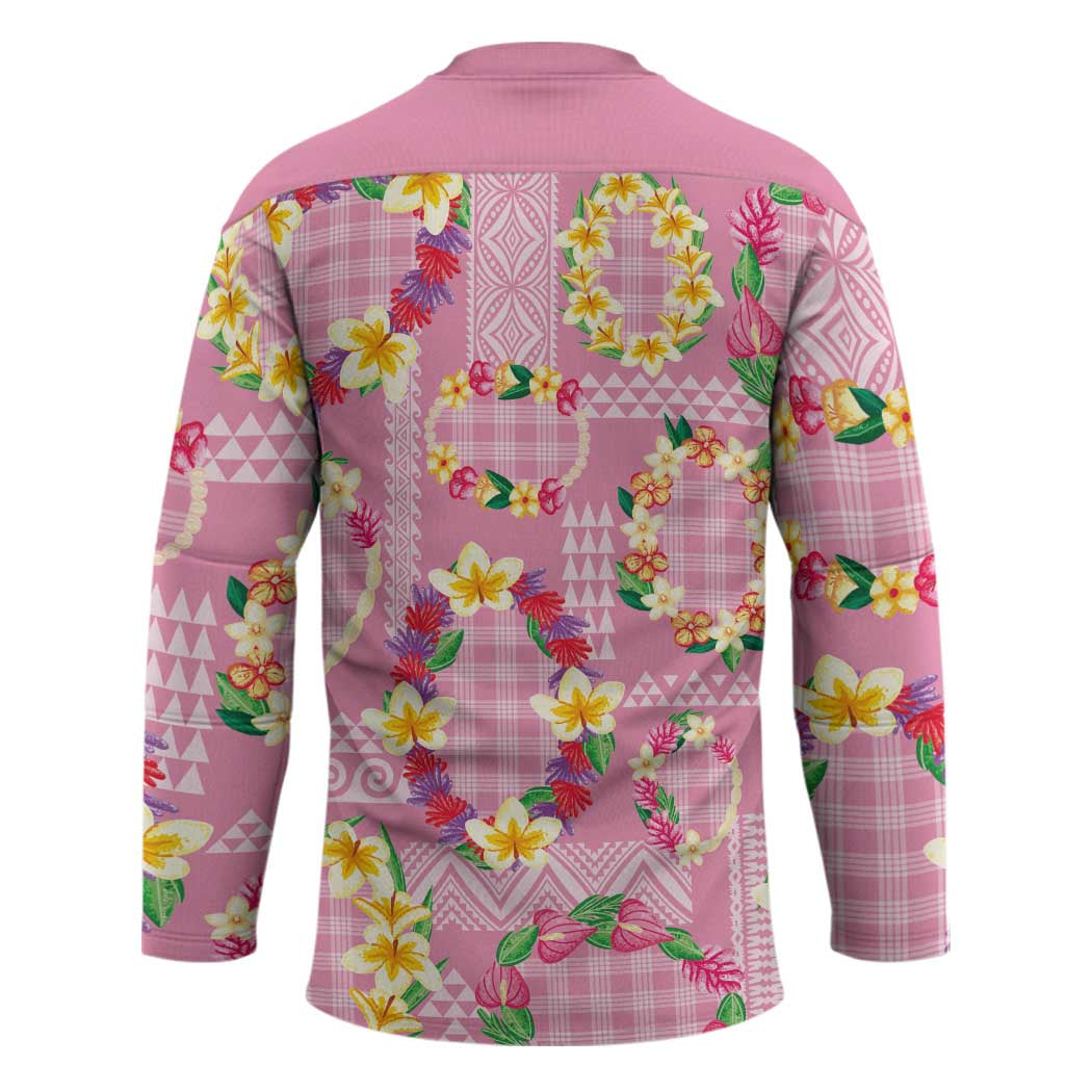 Hawaiian Leis Hockey Jersey Kakau Tattoos and Palaka Pastel Pink Color